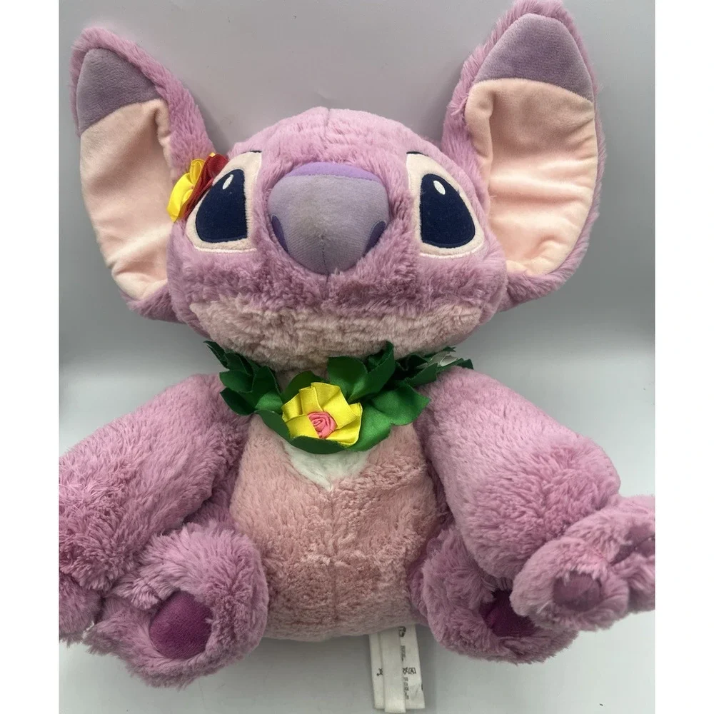 Disney Angel Stitch Plush Pink Stuffed Animal Flower Lei Lilo & Stitch Toy
